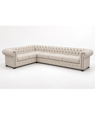 Chesterfield Classic hörnsoffa — 3x2 · tkanina, kremowa