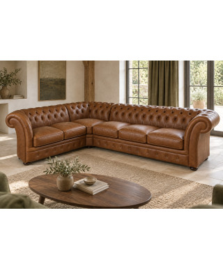Chesterfield Windchester hörnsoffa — 3x2 · äkta läder, konjak — inredning