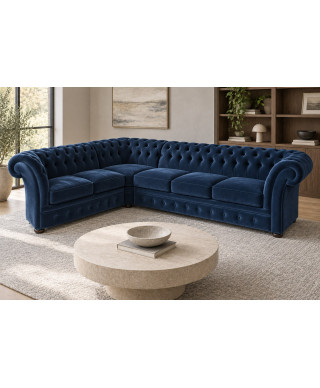 Chesterfield Windchester hörnsoffa — 3x2 · tyg, marinblå — inredning