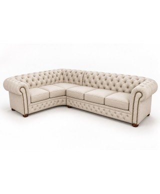 Chesterfield Windsor hörnsoffa — 3x2 · tkanina, kremowa