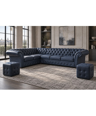 Chesterfield Windchester corner sofa — lounge area with poufs