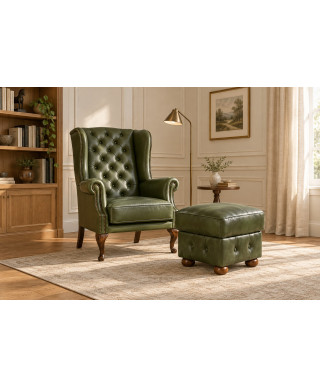 Chesterfield Uszak Prince — kącik do czytania z pufą