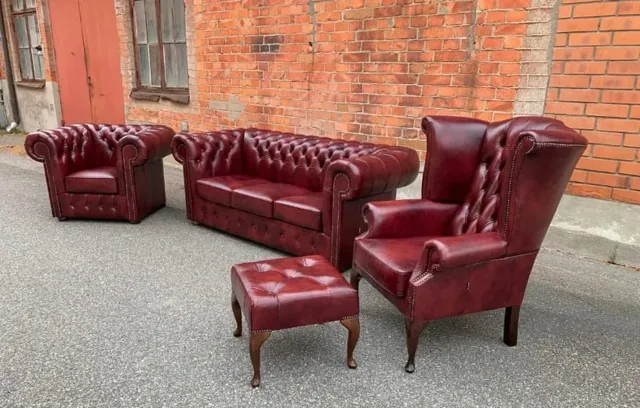 Bordowy zestaw Chesterfield